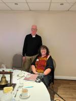 President Peter welcoming new member Sue to the club.